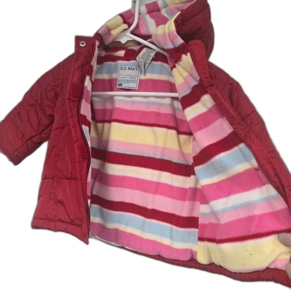 Old Navy Red‎ Puffer Winter Coat Fleece Lined Hood Toddler Girls 18-24m